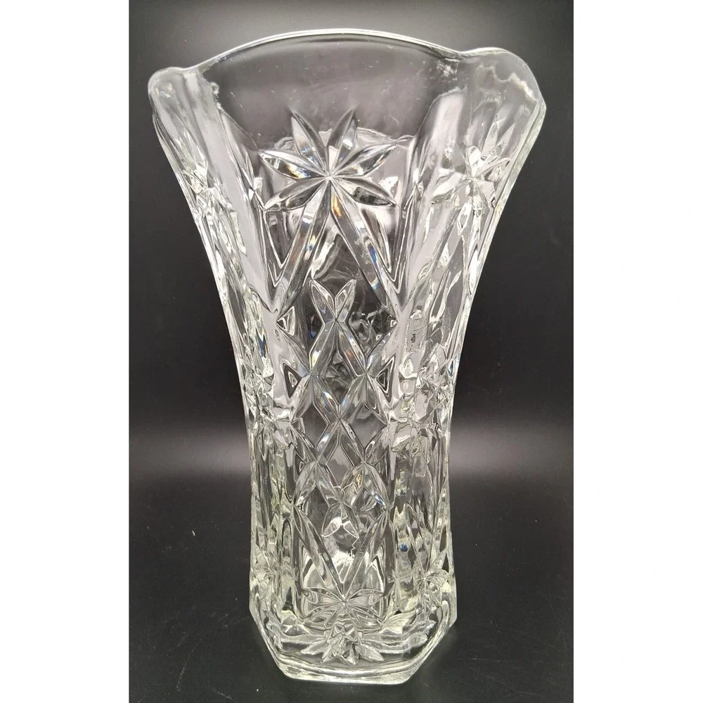 Vintage Hazel Atlas Starburst Pressed Glass Vase 10 in.